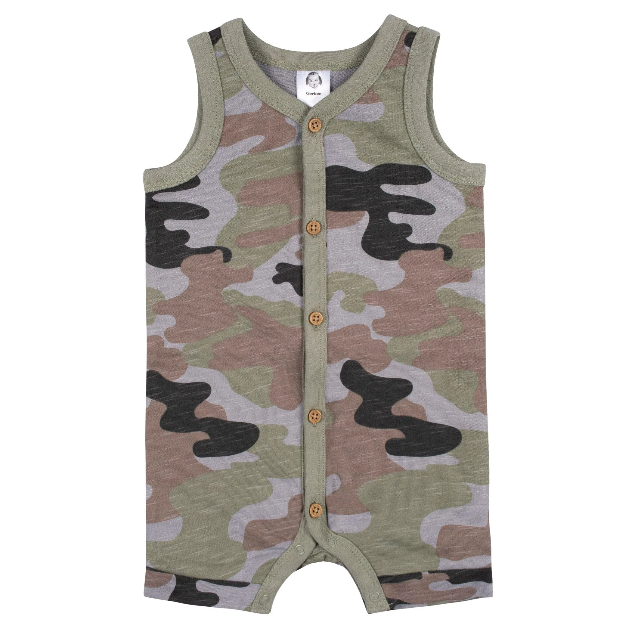 2-Pack Baby Boys Camo & Striped Short Leg Sleeveless Romper