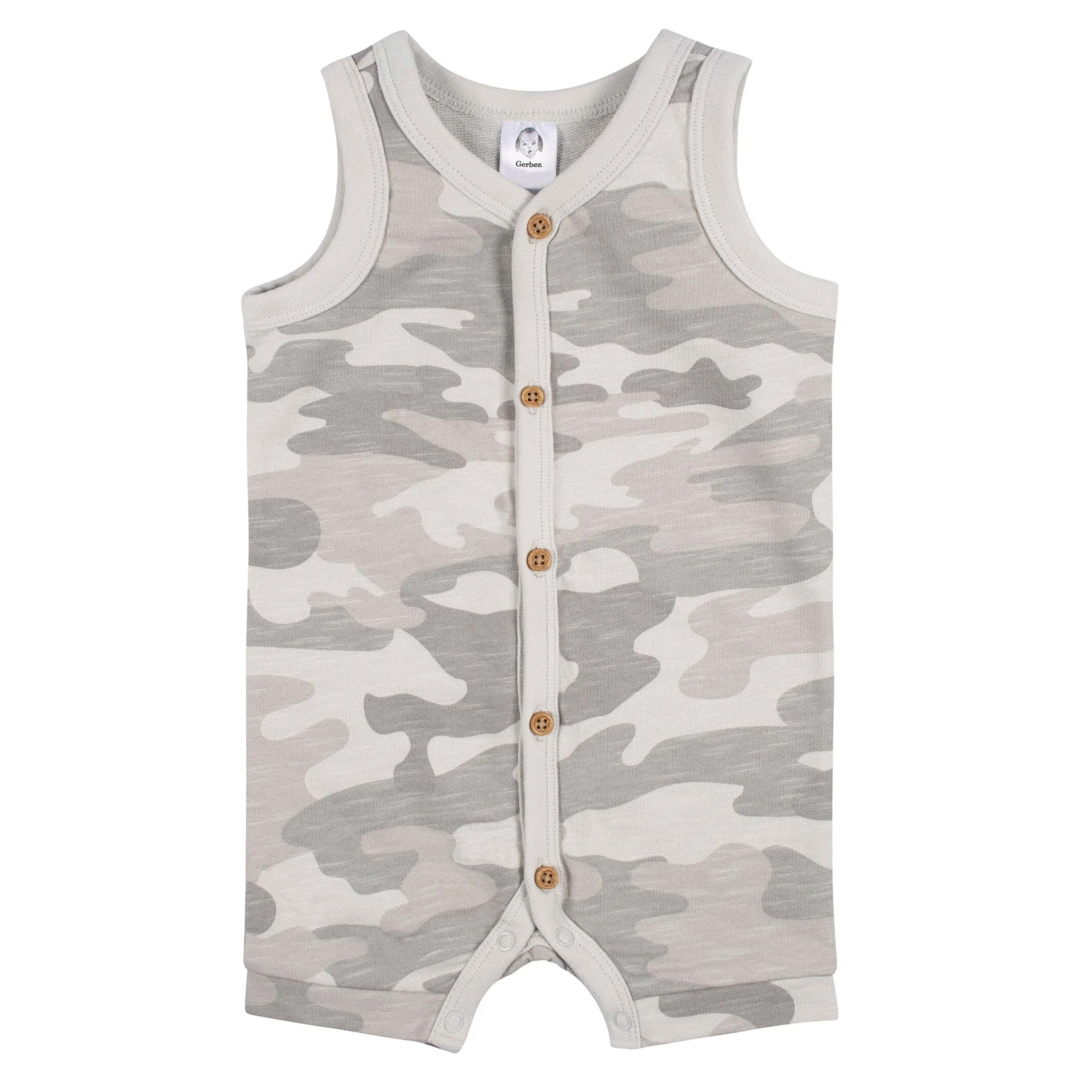 2-Pack Baby Boys Camo & Yellow Short Leg Sleeveless Romper