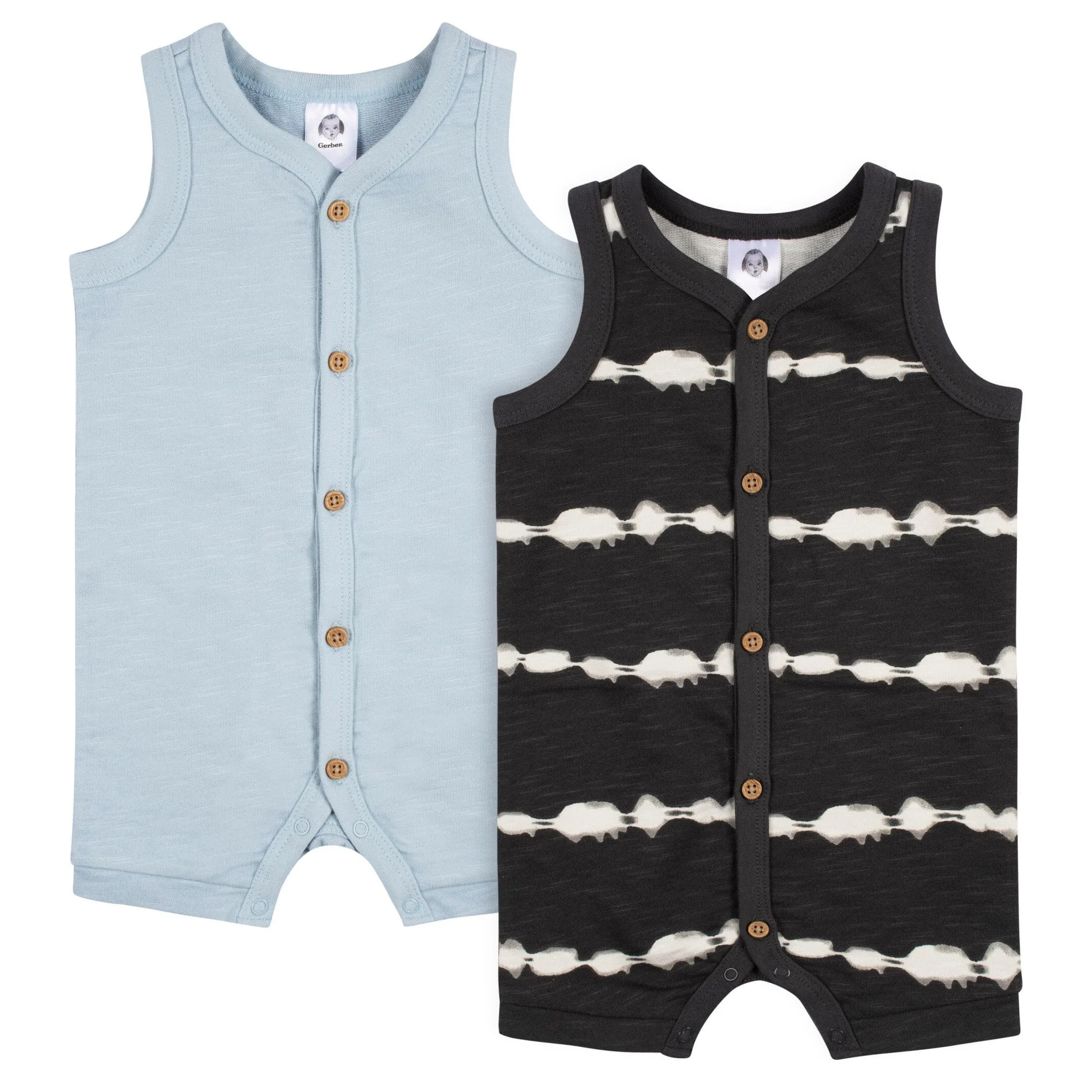 2-Pack Baby Boys Dark Gray Tie Dye & Blue Heather Short Leg Sleeveless Romper