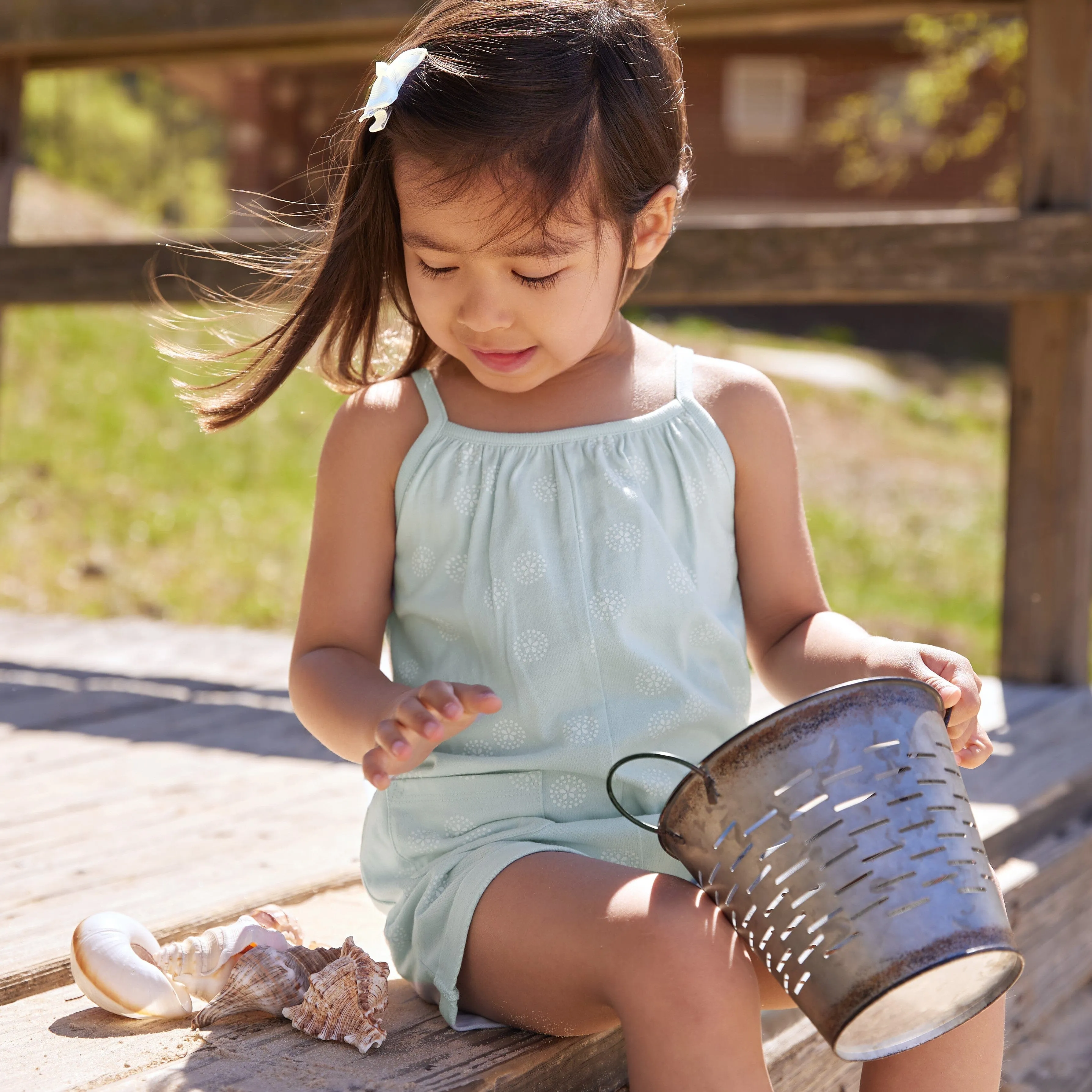 2-Pack Infant and Toddler Girls Light Grey Heather & Sand Dollars Rompers