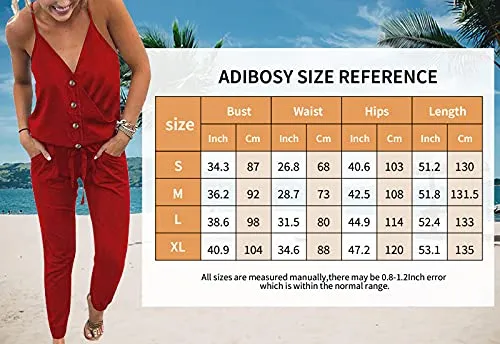 Adibosy Women V Neck Jumpsuits Overalls Strap Sleeveless Summer Casual Playsuit Rompers with Pockets Dark Gray XL