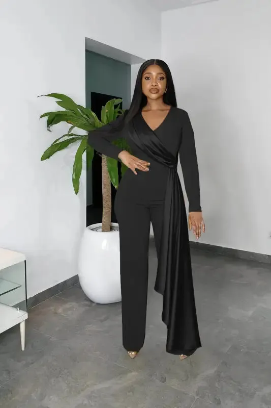 Air Of Sophistication Draped Sash Jumpsuit