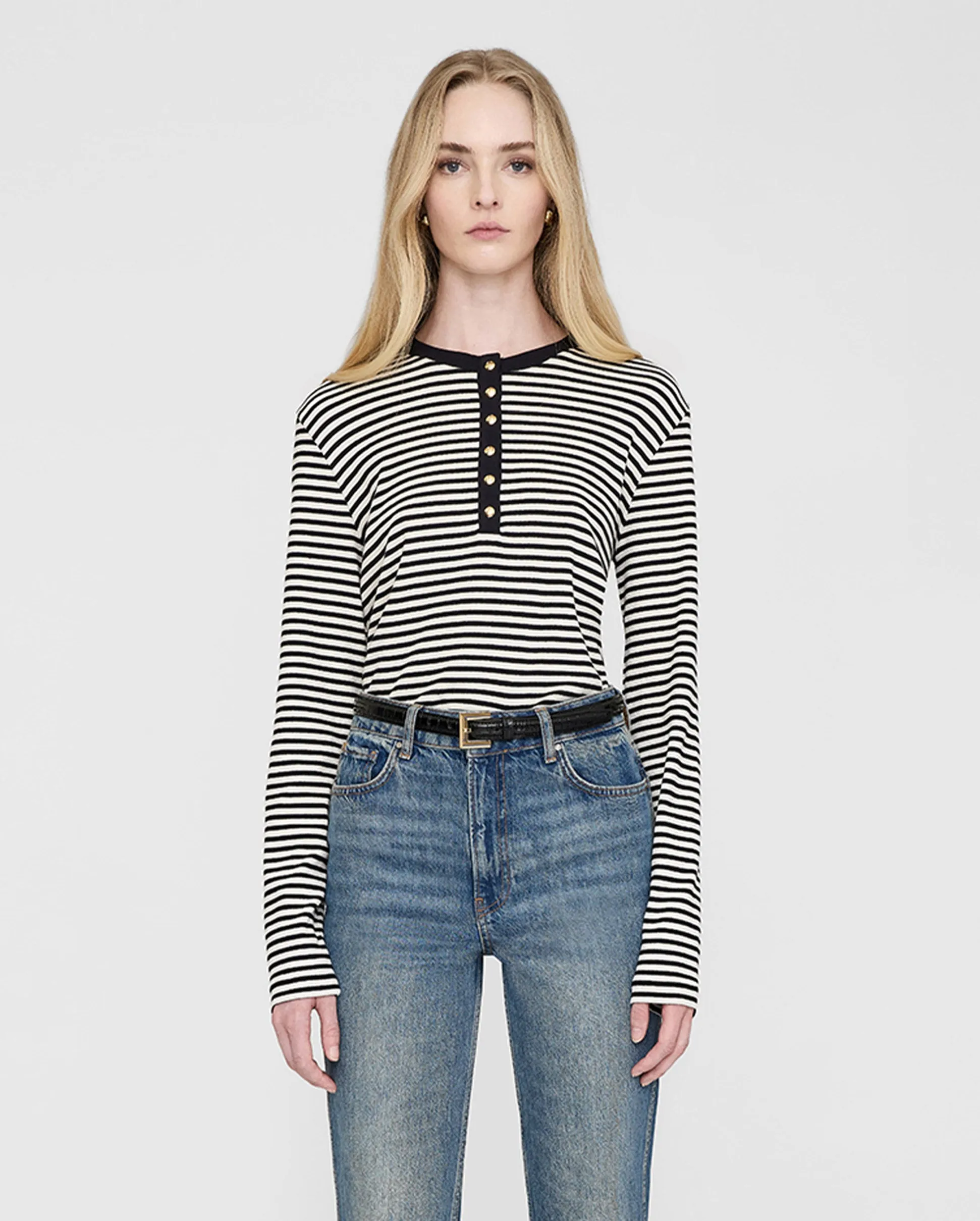 ALESSIA LONG SLEEVE TEE / CREAM AND BLACK STRIPE