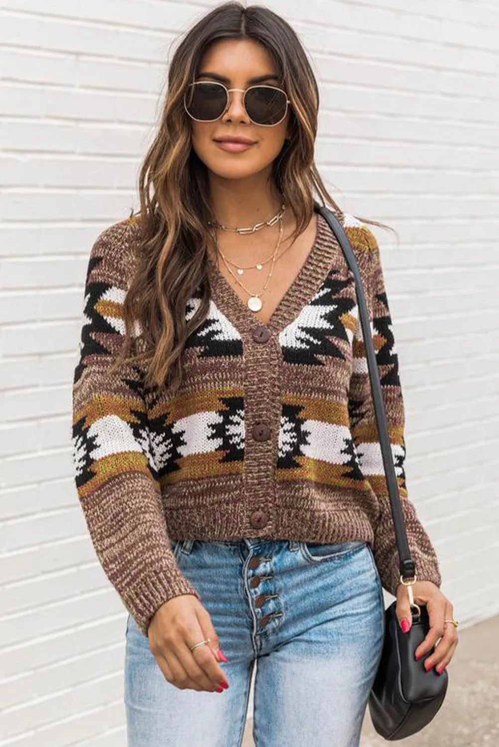 Aztec Print Button up Knit Cardigan