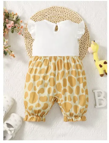 Baby Girl Romper - Baby Girl Summer Giraffe Sleeveless Spliced Romper