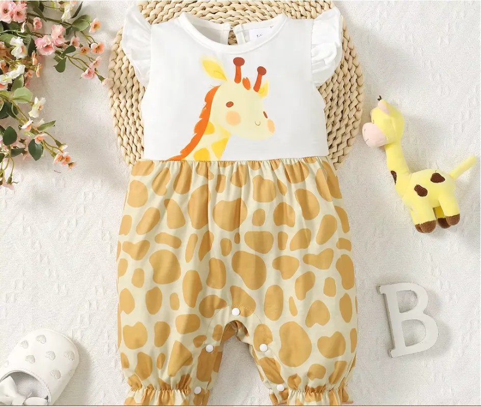 Baby Girl Romper - Baby Girl Summer Giraffe Sleeveless Spliced Romper