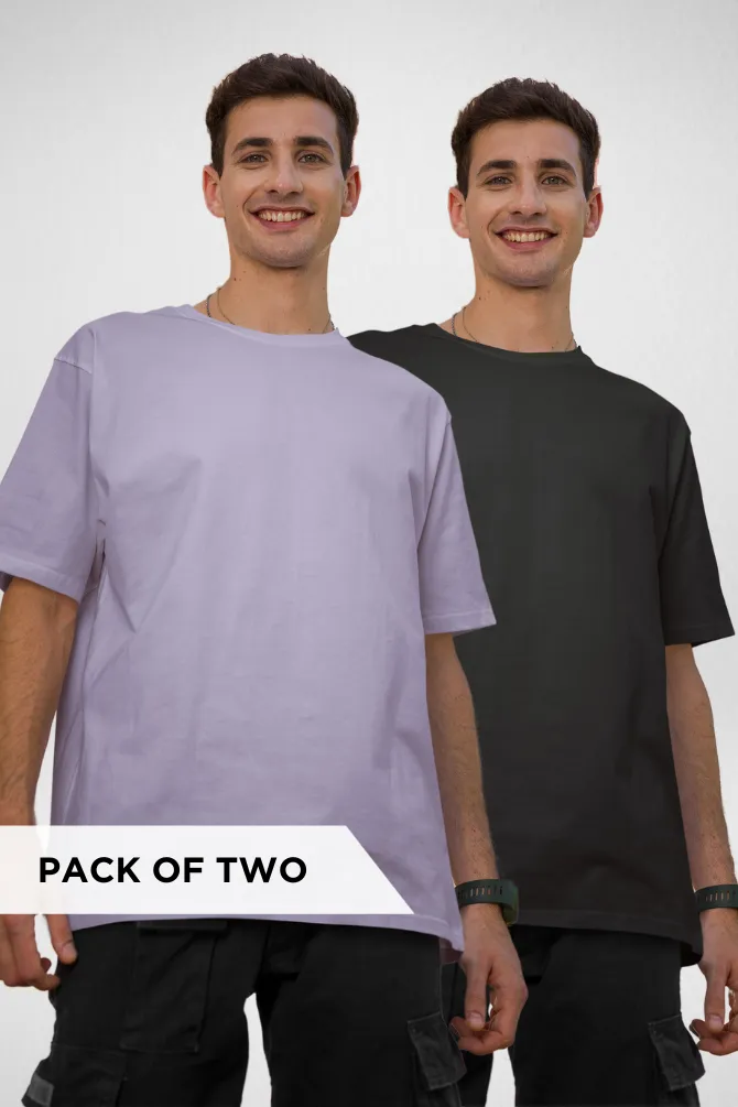 Black and Lavender Oversized T-Shirts Combo for Men