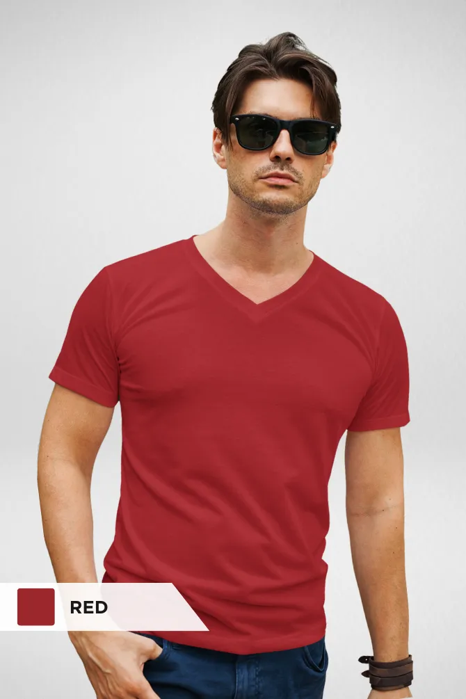 Black and Red V Neck T-Shirts Combo for Men