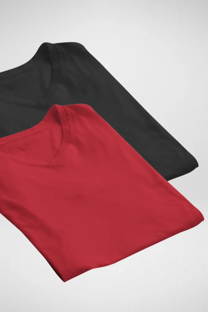 Black and Red V Neck T-Shirts Combo for Men