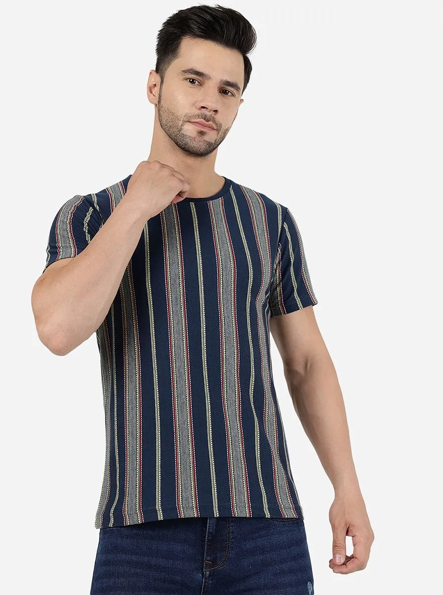 Blue & Yellow Striped Slim Fit T-Shirt | JadeBlue