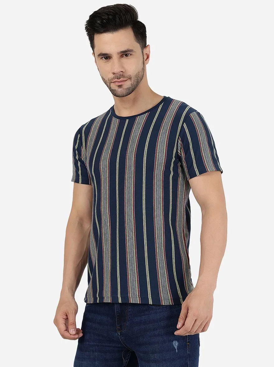 Blue & Yellow Striped Slim Fit T-Shirt | JadeBlue