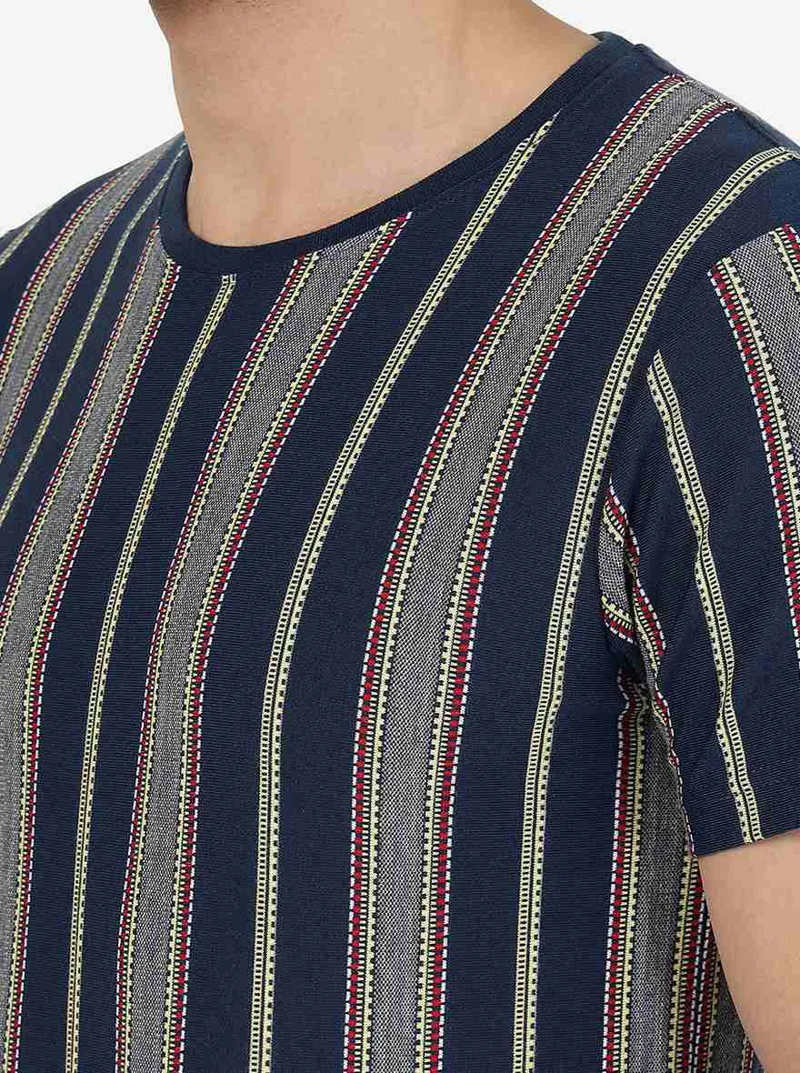 Blue & Yellow Striped Slim Fit T-Shirt | JadeBlue