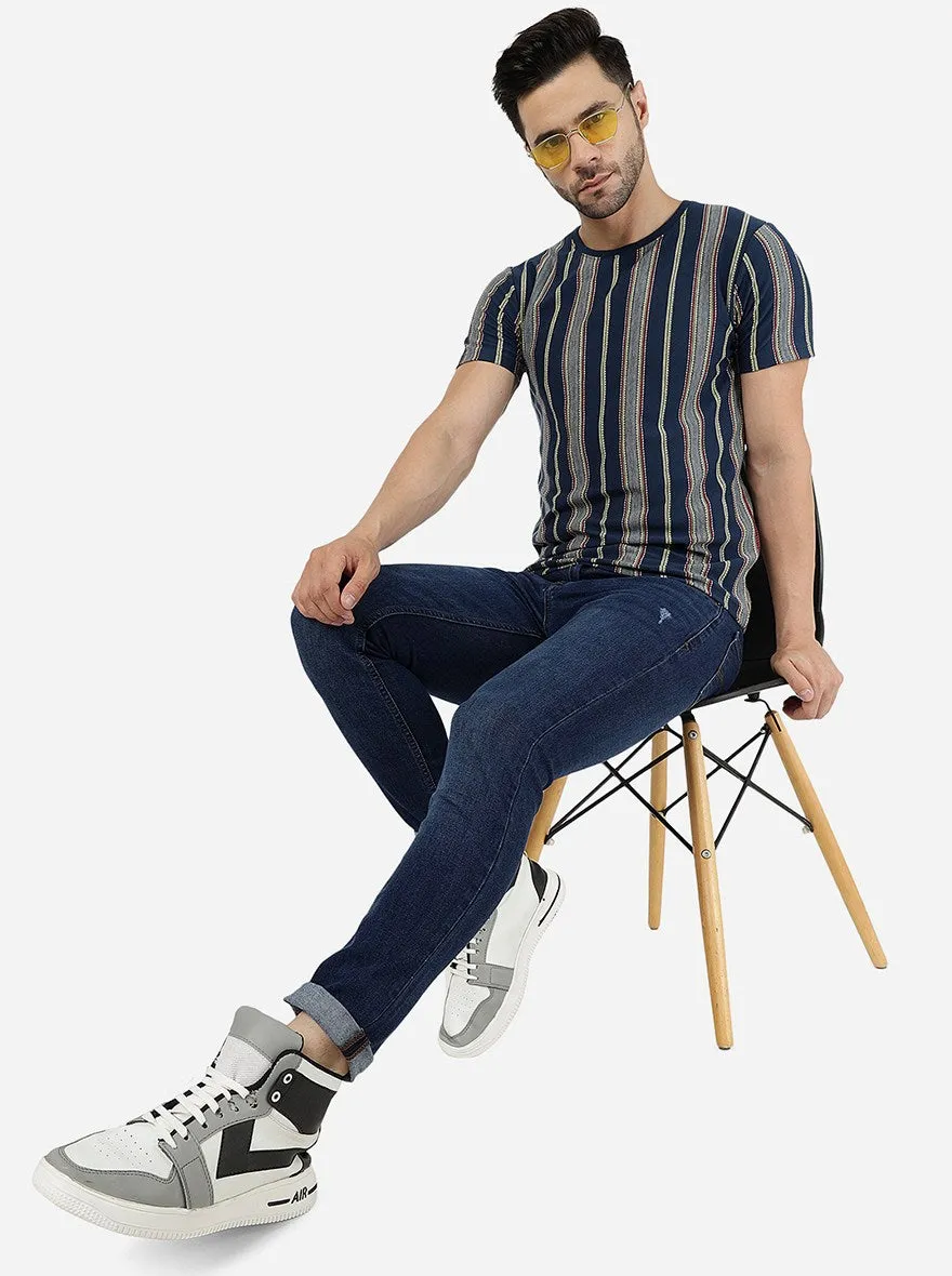 Blue & Yellow Striped Slim Fit T-Shirt | JadeBlue