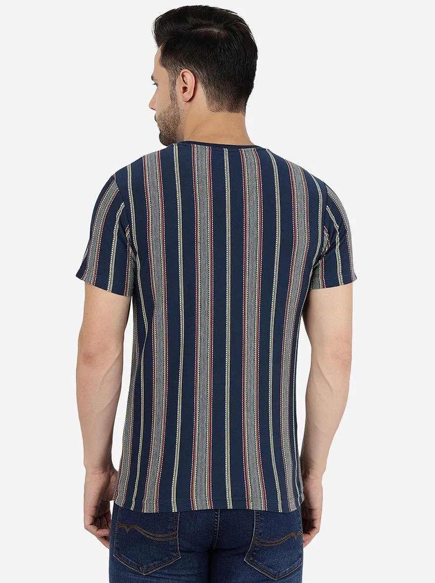 Blue & Yellow Striped Slim Fit T-Shirt | JadeBlue