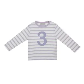 Bob & Blossom: Parma Violet & White Breton Striped Number 3 T-Shirt