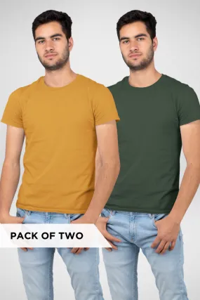 Bottle Green and Mustard Yellow Plain T-shirts Combo for Men