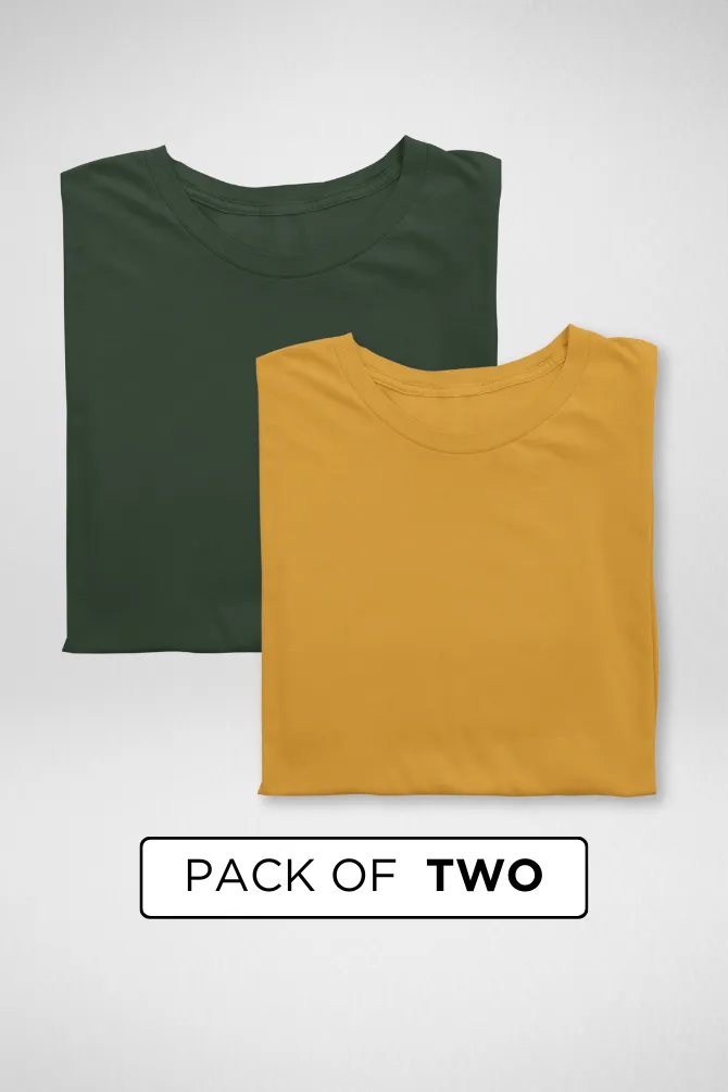 Bottle Green and Mustard Yellow Plain T-shirts Combo for Men