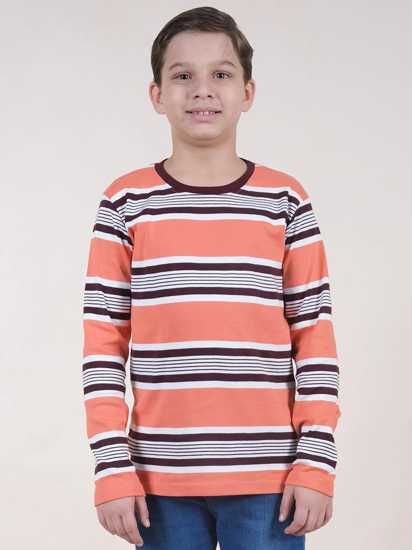 Boys Cotton Full Sleeves Striped T-Shirt