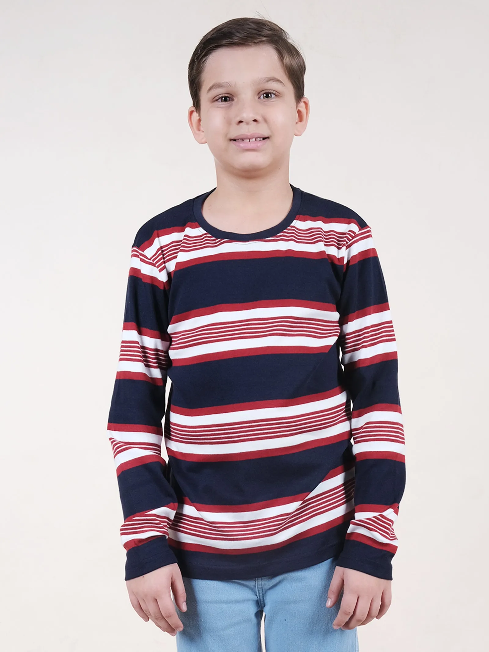 Boys Cotton Full Sleeves Striped T-Shirt