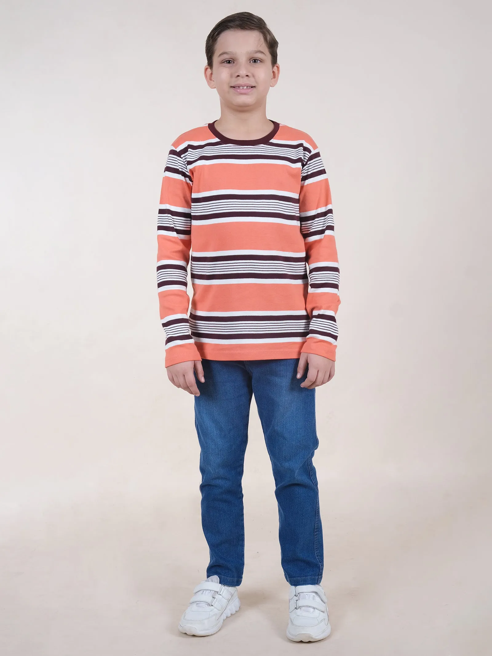 Boys Cotton Full Sleeves Striped T-Shirt