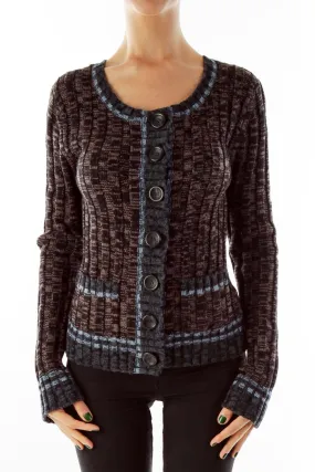 Brown Textured Button-Up Cardigan