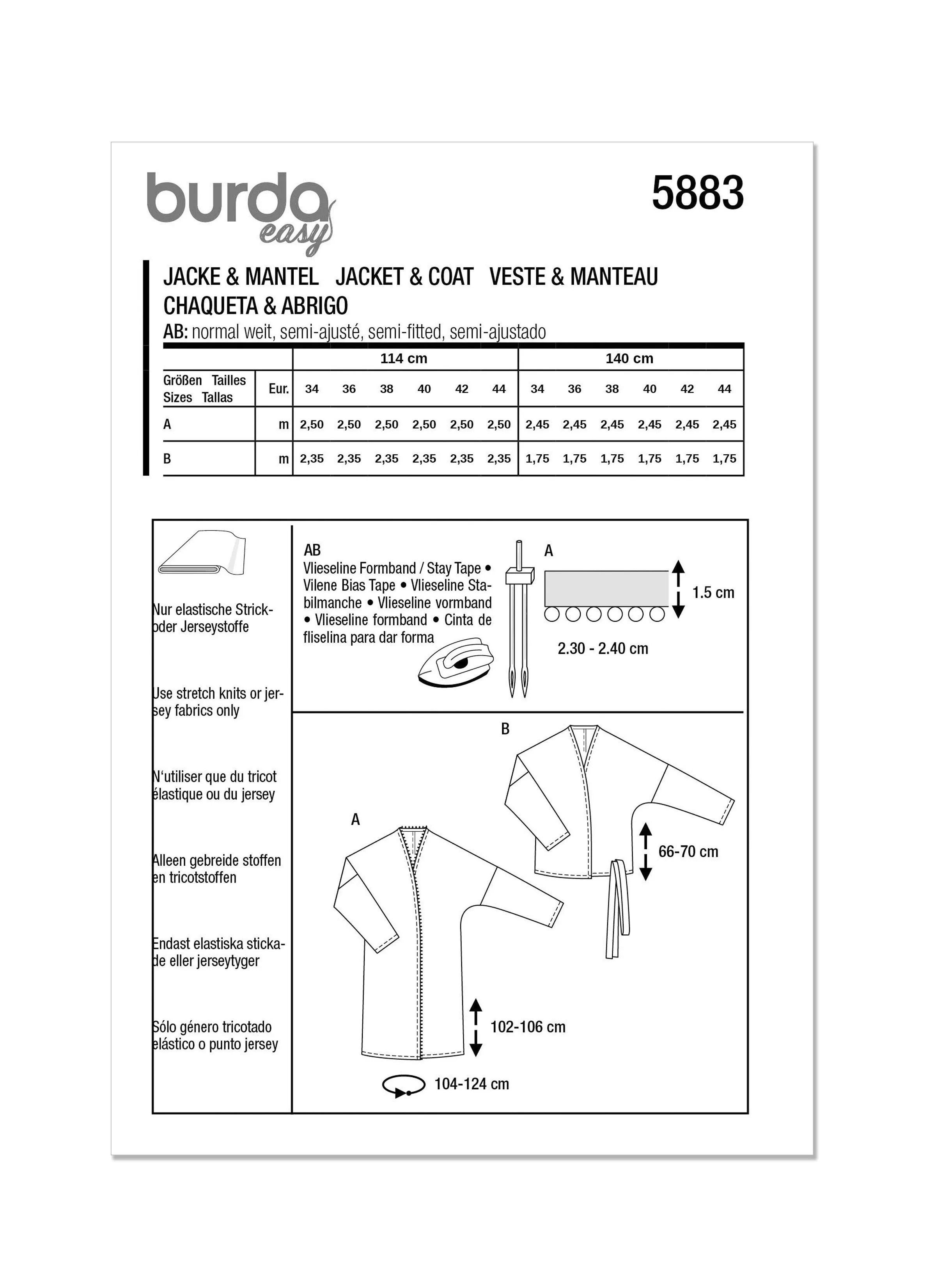 Burda Sewing Pattern 5883 Misses' Jacket & Coat