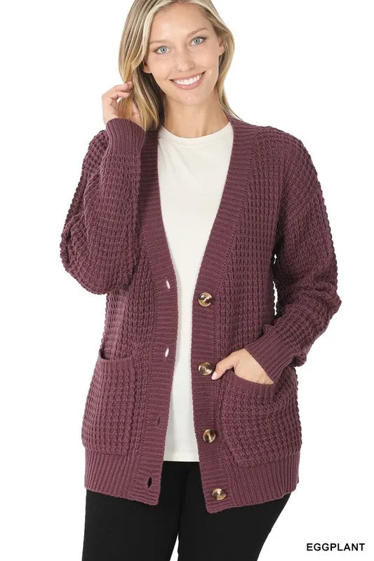 Button Up Waffle Cardigan - Final Sale