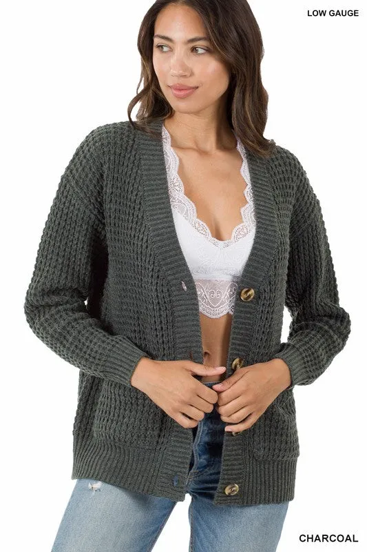 Button Up Waffle Cardigan - Final Sale