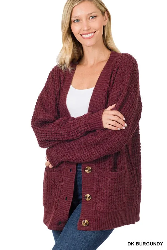 Button Up Waffle Cardigan - Final Sale