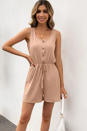 Buttoned Round Neck Sleeveless Romper