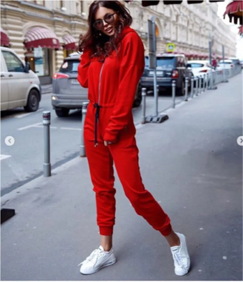 Casual Cotton Hoodies Long Sleeve High Waist Romper In 4 Colors