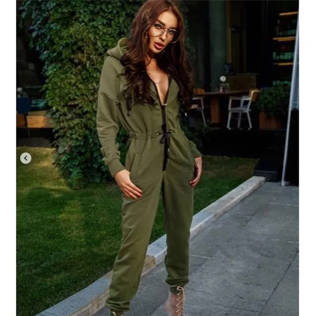 Casual Cotton Hoodies Long Sleeve High Waist Romper In 4 Colors