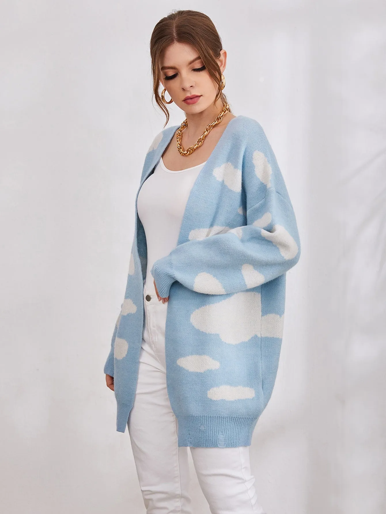 Casual Graphic Long Sleeve Short Women Cardigan