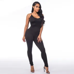 Casual New Style Solid Color Romper Playsuit V-Neck Sleeveless Jumpsuit