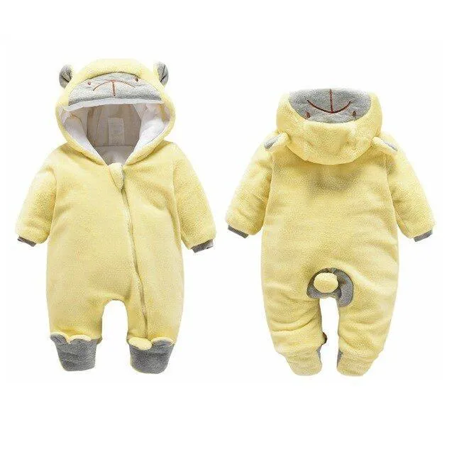 Charming Hooded Baby Rompers with Fun Cartoon Design - Easy Zipper for Quick Outfit Changes