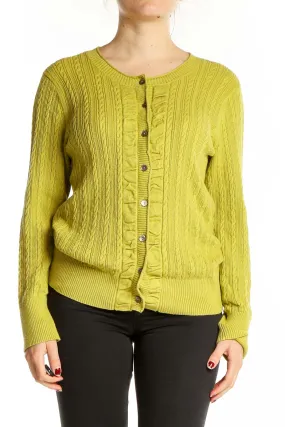 Chartreuse Cable Knit Button-Up Cardigan