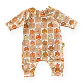 Checkered Pumpkin Harem Romper