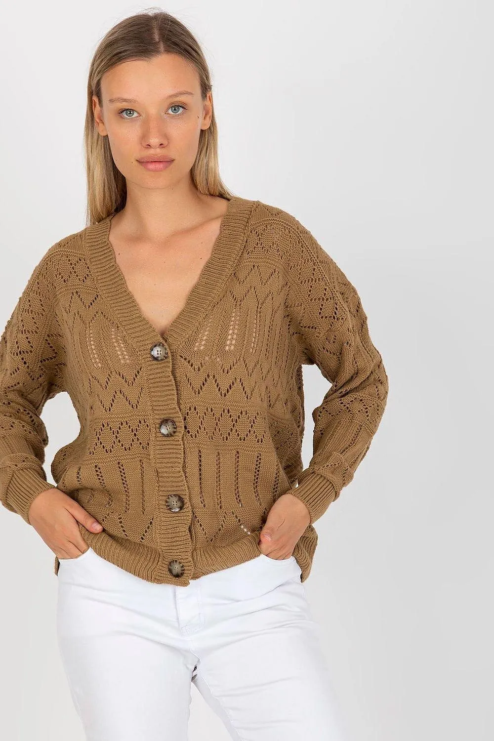 Chic Openwork Button-Down Sweater