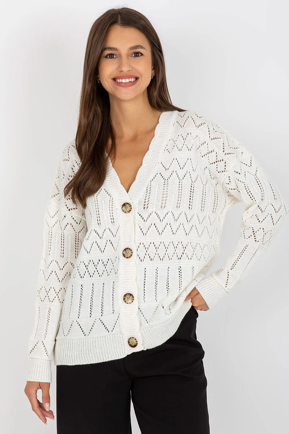 Chic Openwork Button-Down Sweater