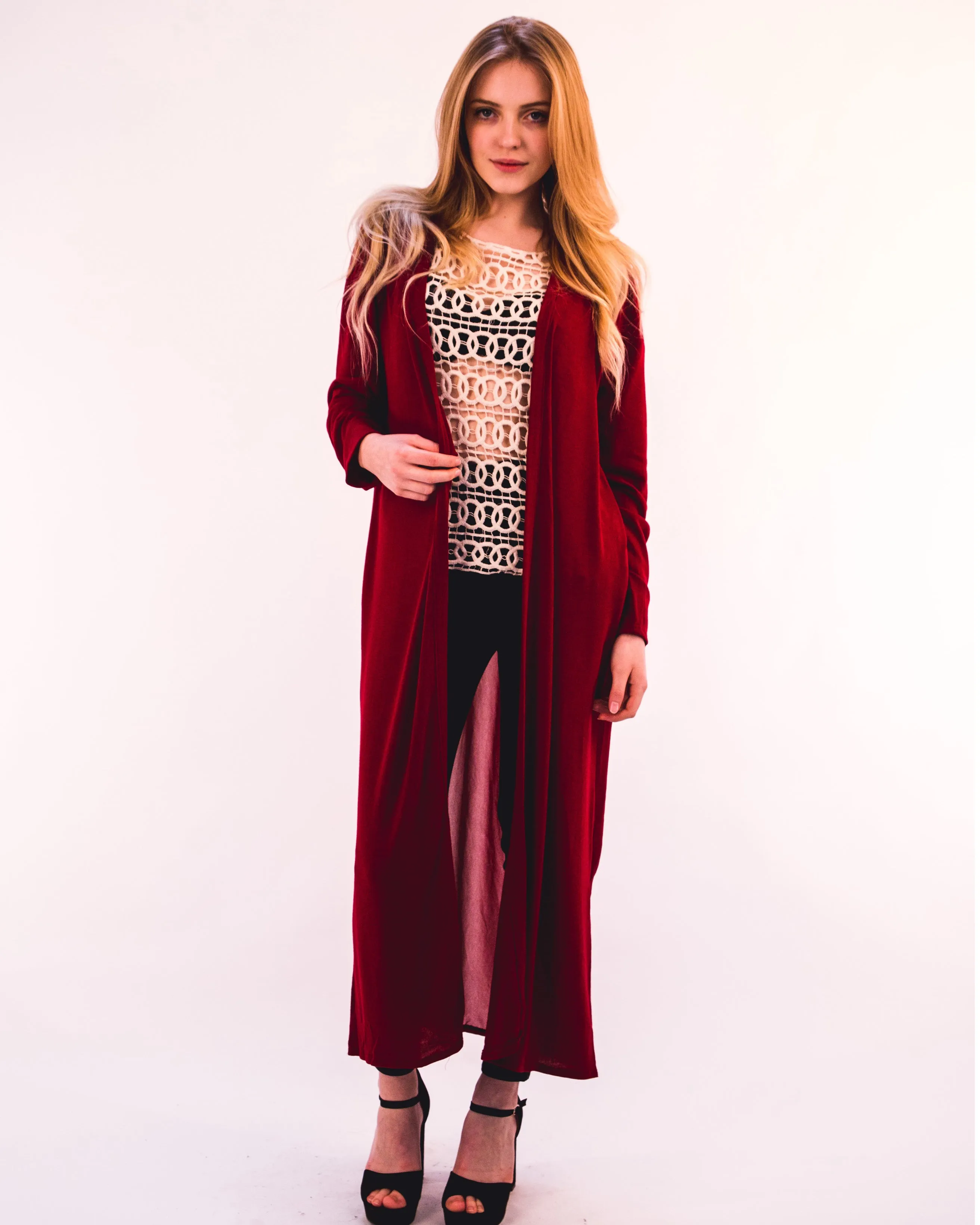 Chiffon Back Knitted long Cardigan