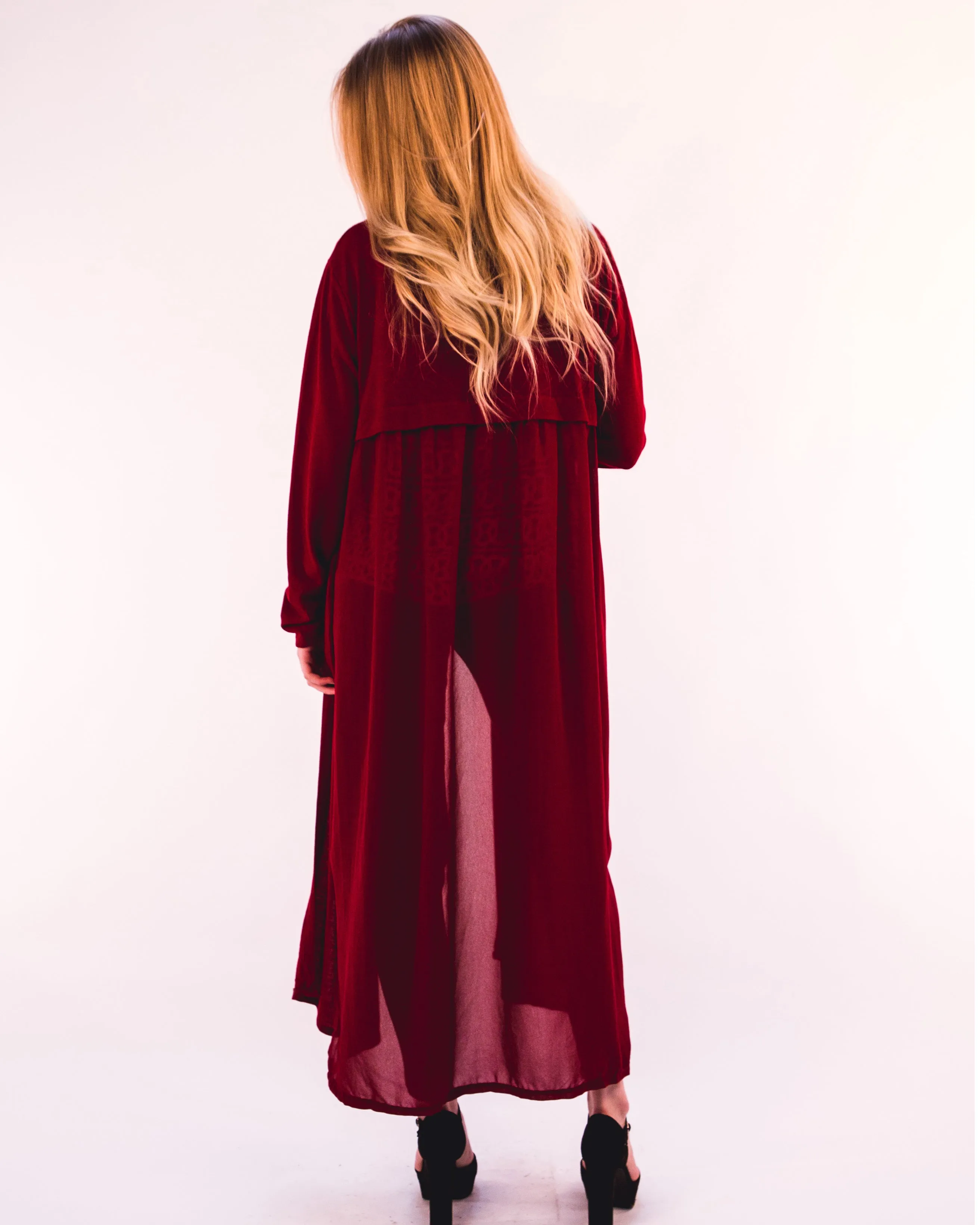 Chiffon Back Knitted long Cardigan