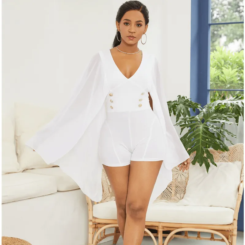 Chiffon Bat Sleeve Cape Rompers