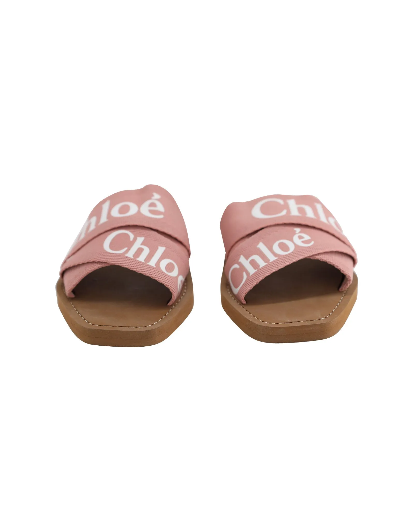 Chloe Logo Straps Woody Flats in Pink Canvas