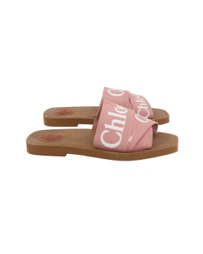 Chloe Logo Straps Woody Flats in Pink Canvas