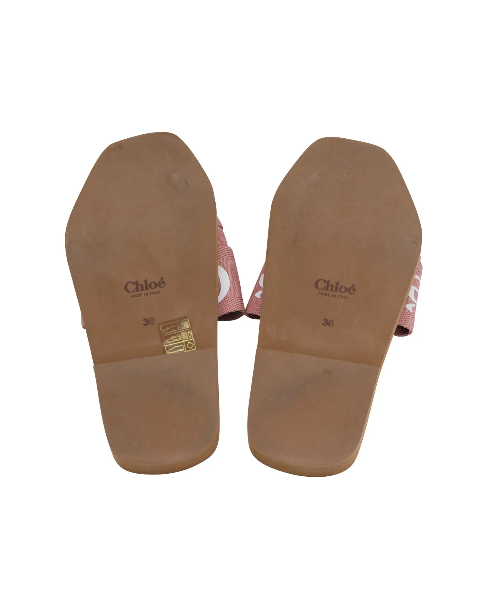 Chloe Logo Straps Woody Flats in Pink Canvas