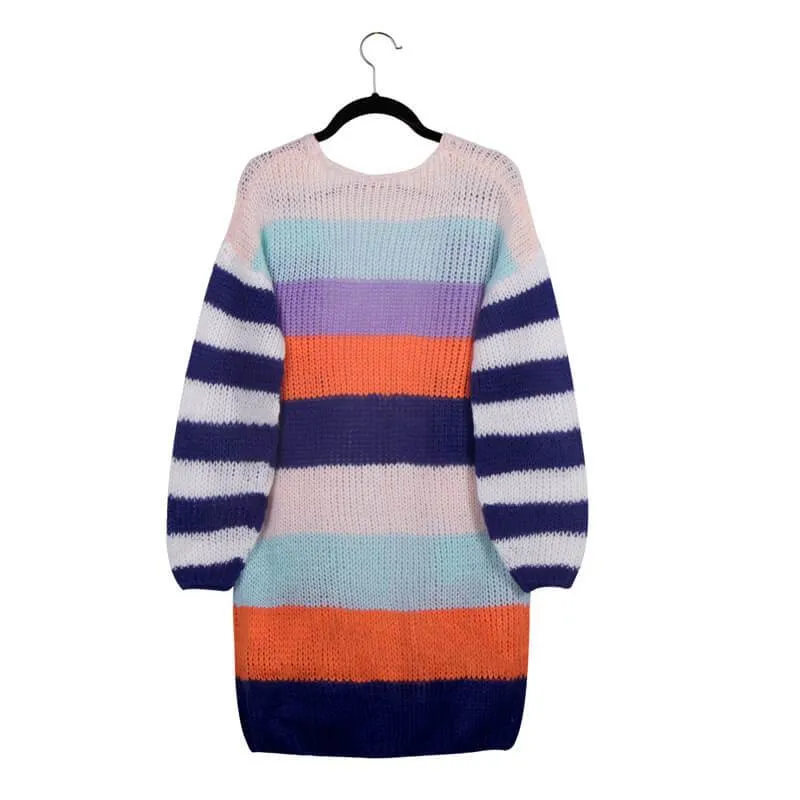 Colorblock Long Lantern Sleeve Cardigan Sweater