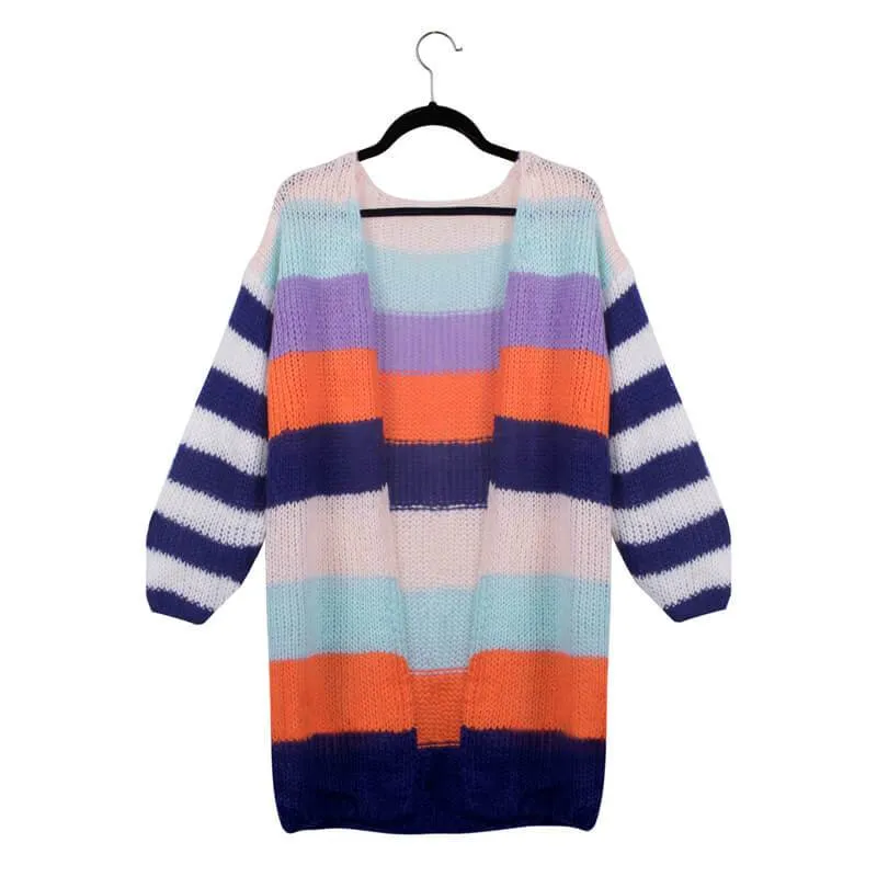 Colorblock Long Lantern Sleeve Cardigan Sweater