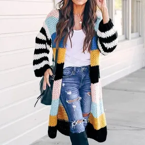 Colorblock Long Lantern Sleeve Cardigan Sweater