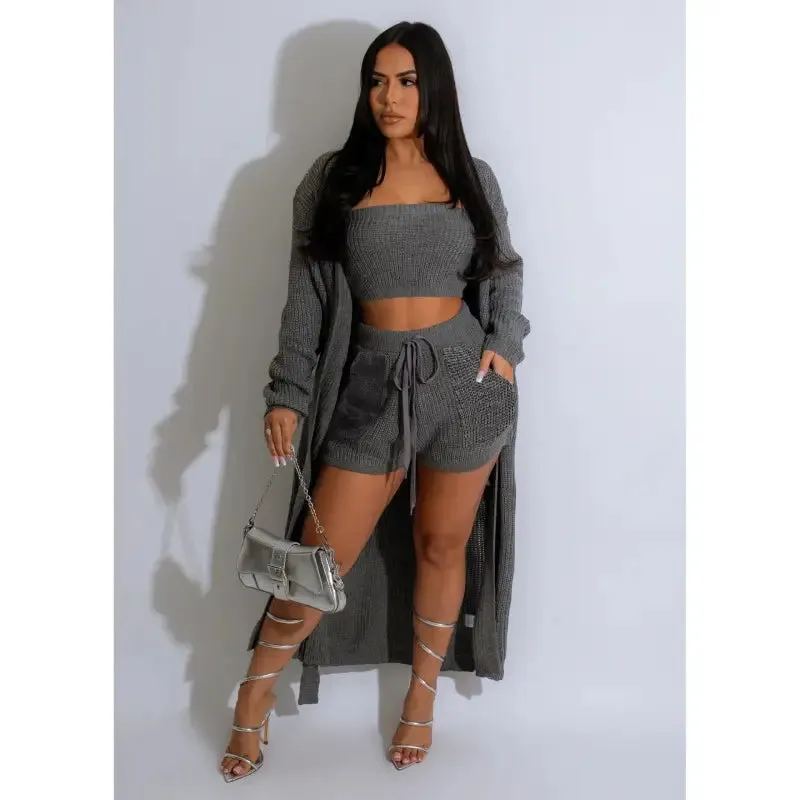 Cozy Knitted Cardigan Shorts Set