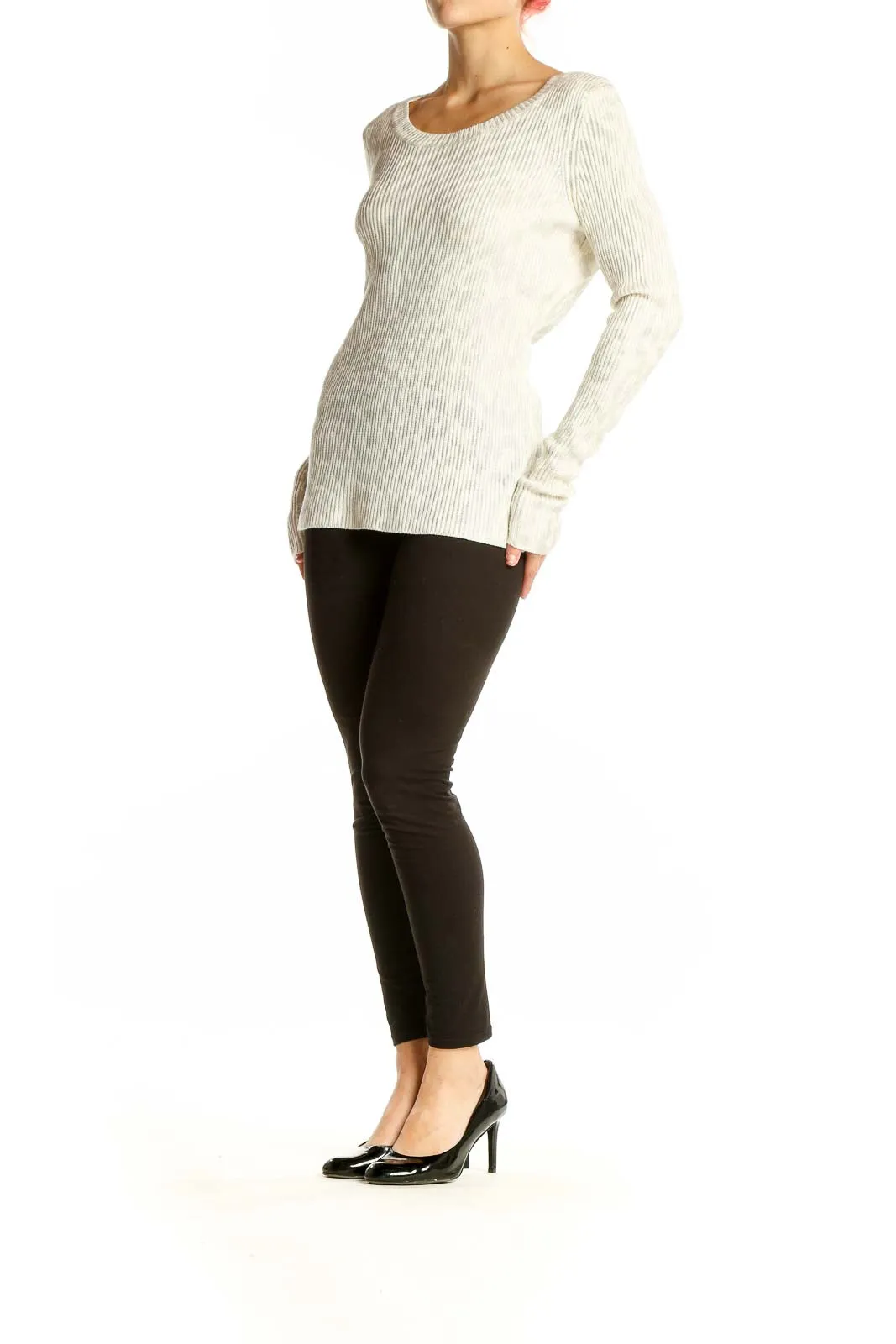 Cream Ribbed Long Sleeve Sweater